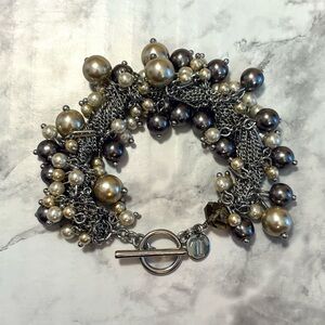 Talbots Gray Faux Pearl Cluster Bracelet in Silver Tone